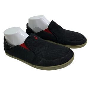 OluKai Mens 8.5 Nohea Mesh Sneakers Lace Up Slip On Comfort Shoes Black Red